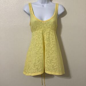 Vintage Y2K Yellow Paisley Sheer Burnout Babydoll Fairycore Fairy Top Medium